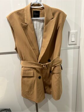 Dynamite Camel Belted Sleeveless Blazer Vest